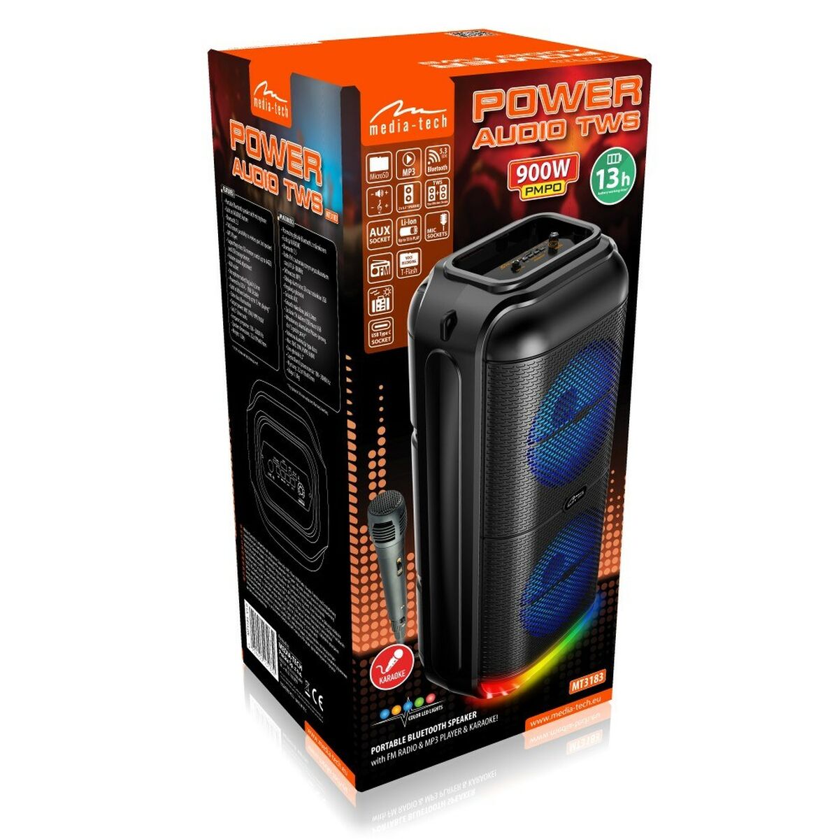 Altavoz Bluetooth Portátil Media Tech MT3183 Negro 50 W